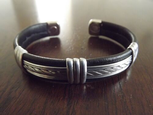 Solid Copper Leather Wrapped Magnetic Bracelet Men Women Energy Jewelry