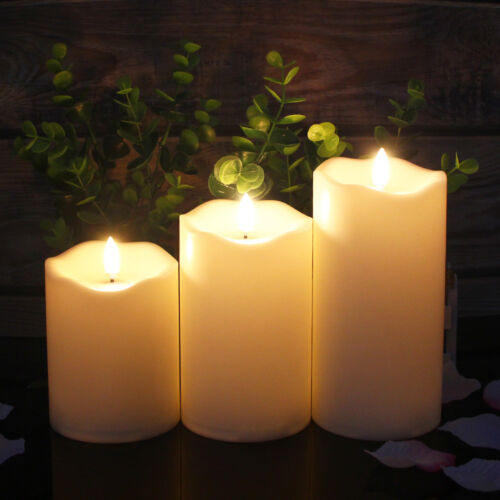 Candles Set Of 3 Flameless LED Candle Light with Timer Remote Pillar Lamp Decor