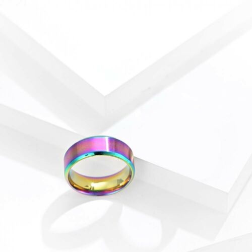 Unisex Stainless Steel Ring Rainbow Matte Finish Beveled Edge