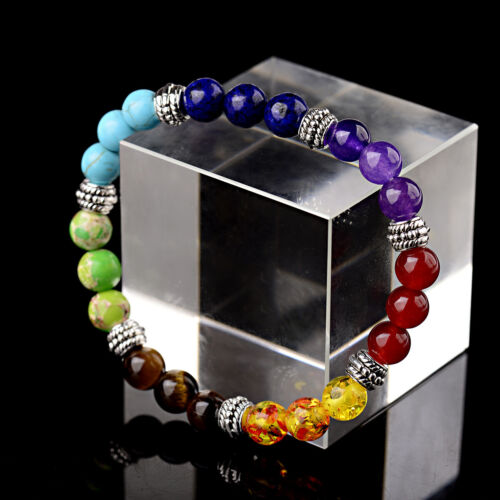 7 Chakra Healing Natural Stone Round Gemstone Yoga Energy Beads Bracelet Jewelry