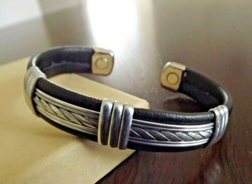 Solid Copper Leather Wrapped Magnetic Bracelet Men Women Energy Jewelry