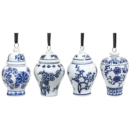 Mini Ginger Jar Ornaments - Set of 4 Porcelain Hanging Chinoiserie Vases