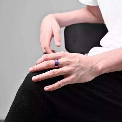 Unisex Stainless Steel Ring Rainbow Matte Finish Beveled Edge