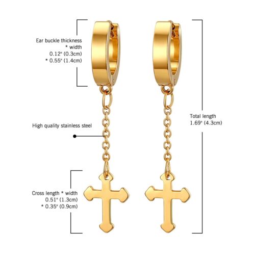 Punk Women' Men's Stainless Steel Dangle Hoop Earrings Fringe Cross Jewelry