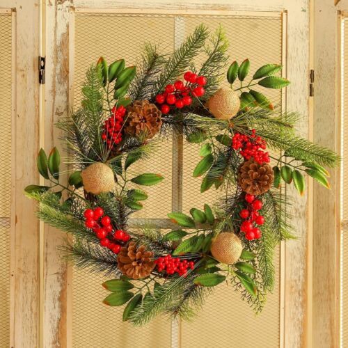 40CM Christmas Wreath for Front Door Pine Cone Wreath Garland