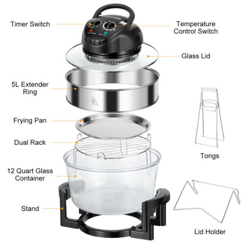 17Qt 1400W Air Fryer Halogen Oven Temperature Control Chicken Turkey Roast Grill