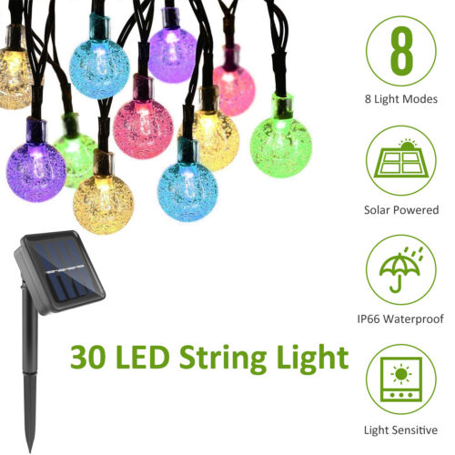 Solar Powered 30 LED String Light Garden Path Yard Decor Lamp Outdoor Waterproof