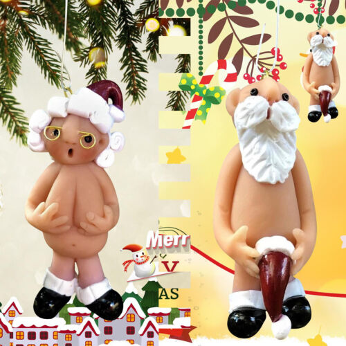 2PCS Resin Santa Claus Ornament Naked Santa Naughty Funny Christmas Tree Pendant