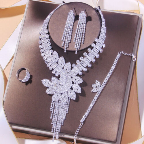 4pc/Set Necklace Earring Rhinestone Jewelry Wedding Women Bridal Crystal Fashion