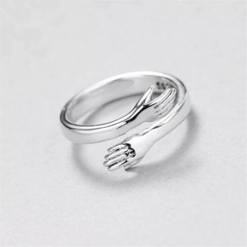 Vintage Creative Love Hug Ring Men Women Adjustable Gothic Fashion Silver