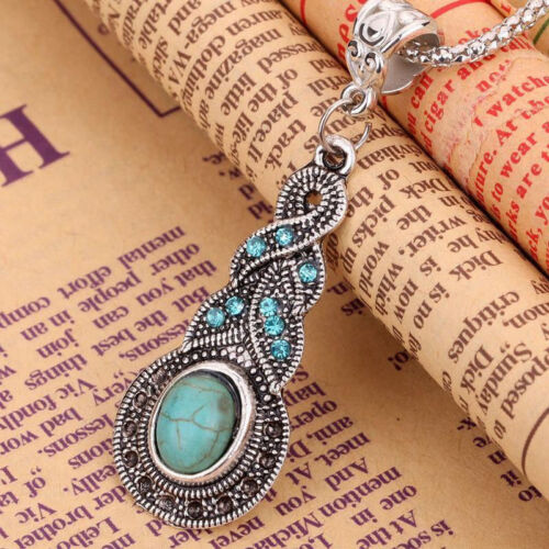 Necklace Pendant Chain Women Jewelry Fashion Crystal Turquoise Silver Vintage