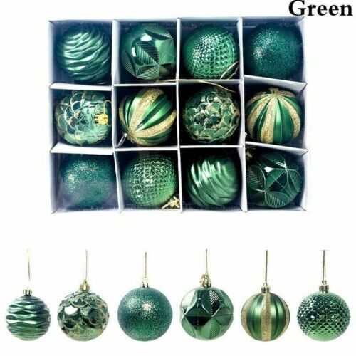 12Pcs/Box Christmas Glitter Balls Ornaments Xmas Tree Ball Hanging Party Decor