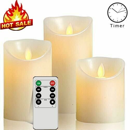 Candles Set Of 3 Flameless LED Candle Light with Timer Remote Pillar Lamp Decor