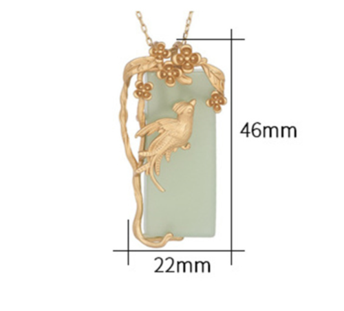 Jade Gem Jewelry Phoenix Bird Charm Pendant With Chain Necklace 18K Gold Plated