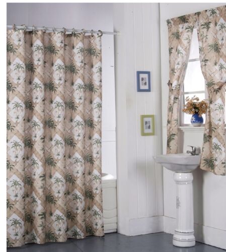 Shower Curtain Drapes  Bathroom Window Set w/ Liner Rings