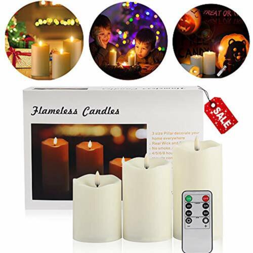 Candles Set Of 3 Flameless LED Candle Light with Timer Remote Pillar Lamp Decor