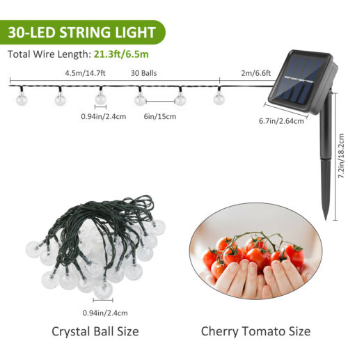 Solar Powered 30 LED String Light Garden Path Yard Decor Lamp Outdoor Waterproof