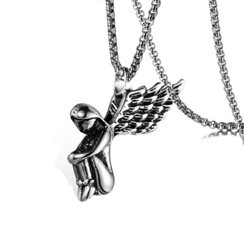 Women's Love Girls Angel Wings Pendant Necklace Chain Set Stainless Steel