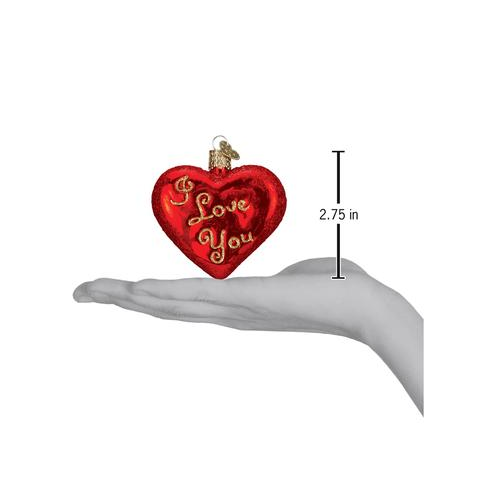 Glass Blown Ornament I Love You Heart, 2.75"