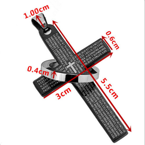Men Stainless Steel Bible Lords Prayer Cross Pendant -Black