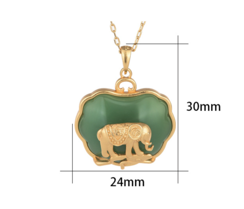 Jade Jewelry Elephant Shape Charm Pendant with Chain Necklace 18K Gold Plated