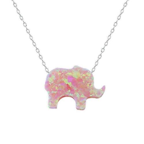 Women Jewelry GF Pendant 925 Silver Gold Plated Elephant Opal Chain Necklace