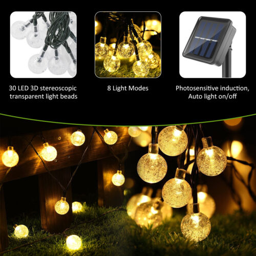 Solar Powered 30 LED String Light Garden Path Yard Decor Lamp Outdoor Waterproof