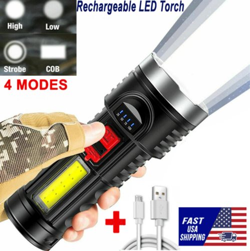 Super Bright LED FLASHLIGHT Torch Tactical USB Rechargeable & Battery