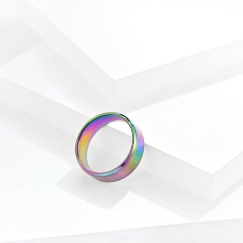 Unisex Stainless Steel Ring Rainbow Matte Finish Beveled Edge