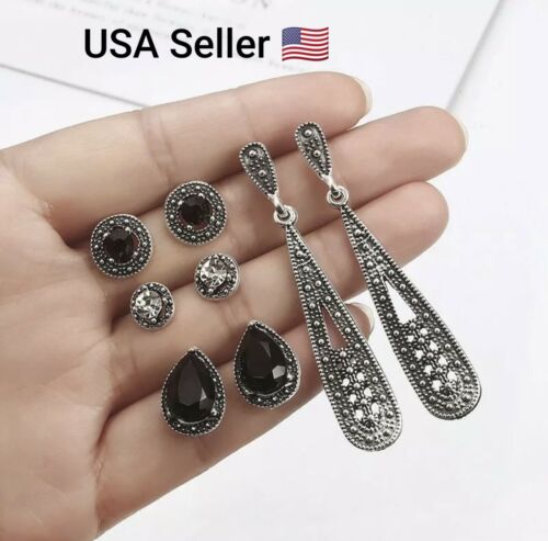 4Pairs Women Crystal Bohemian Earring Set Stud Earrings Women