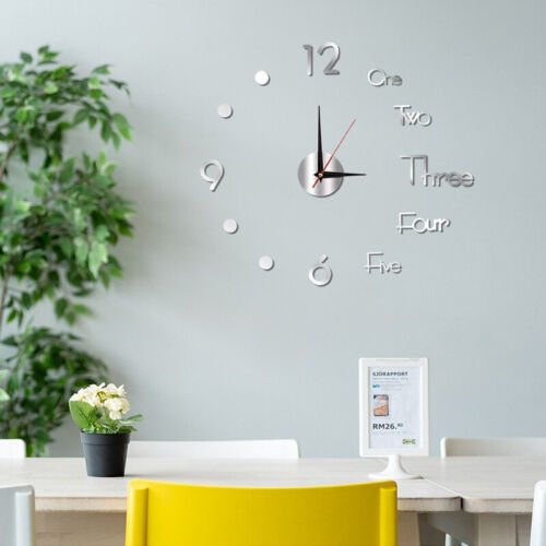 3D Large Wall Clock Mirror Surface Modern DIY Sticker