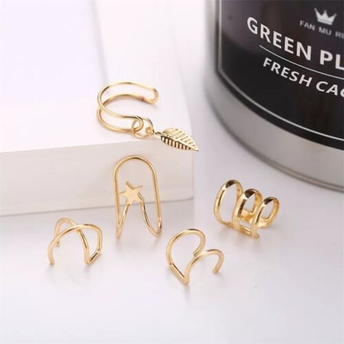 5pc Gold Silver Color Metal Ear Cuff Non-Piercing Ear Clips Earrings Jewelry