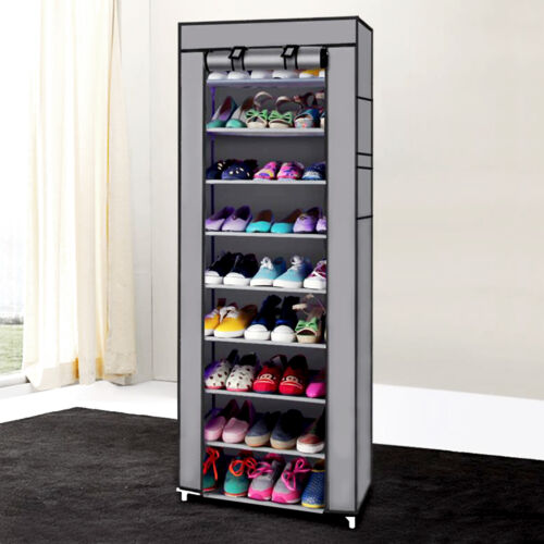 Portable Shoe Rack 9 Shelf Storage Closet Home Organizer Cabinet with Cover