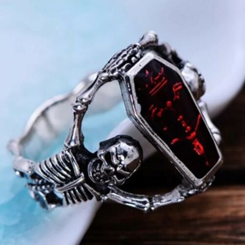 Vintage Punk Skull Ring Unisex Hip Hop Engagement Rings Fashion Red Zircon