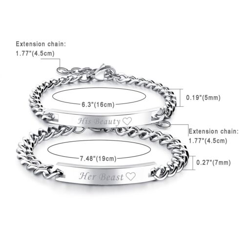 2pcs His Beauty Her Beast Matching Stainless Steel Lover Couple Promise Bracelet