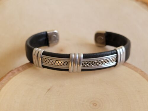 Solid Copper Leather Wrapped Magnetic Bracelet Men Women Energy Jewelry