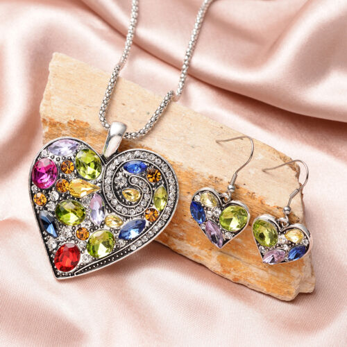 Love Heart Jewelry Set for Women Earrings Necklace Mix Metal Fashion Gifts 24''