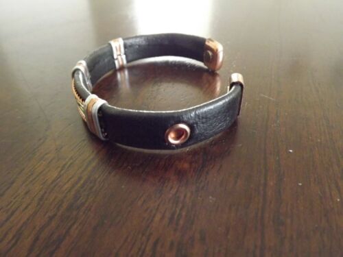 Solid Copper Leather Wrapped Magnetic Bracelet Men Women Energy Jewelry