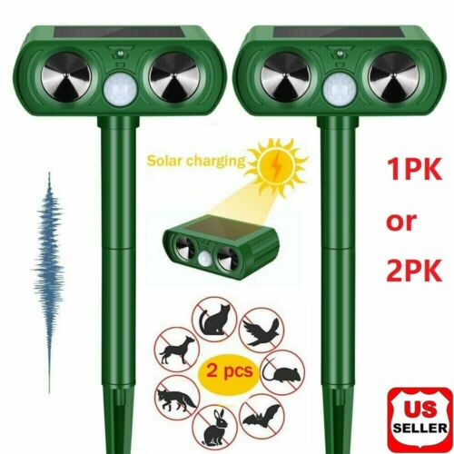 1/2 PK Animal Repeller Ultrasonic Solar Power Outdoor Pest Cat Mice Deer Sensor