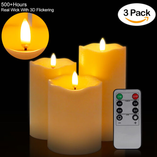 Candles Set Of 3 Flameless LED Candle Light with Timer Remote Pillar Lamp Decor