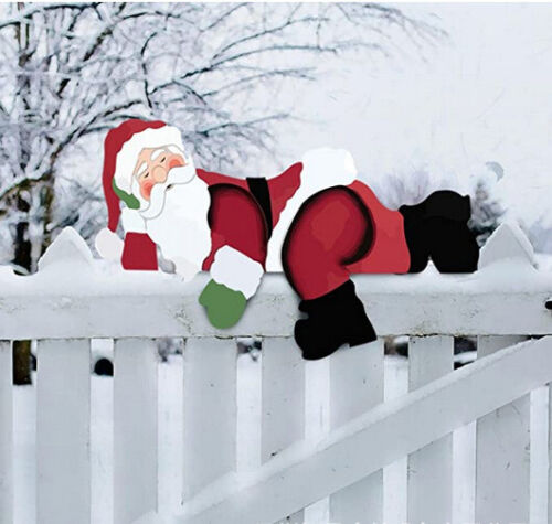 Christmas Funny Garden Santa Claus Signs Ornament Xmas Yard Fence Elk Decors US