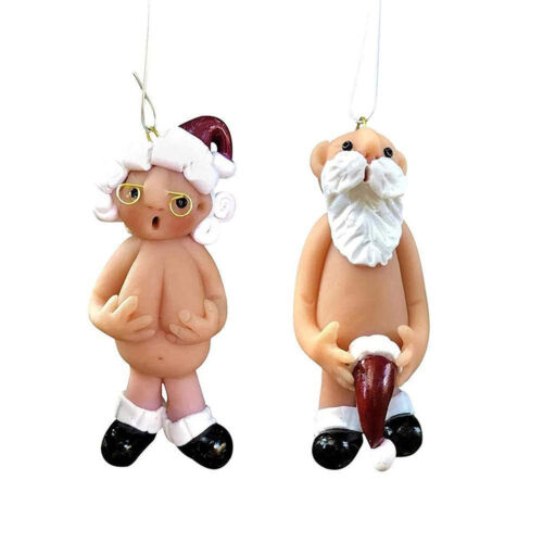 2PCS Resin Santa Claus Ornament Naked Santa Naughty Funny Christmas Tree Pendant