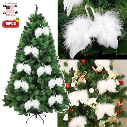 10Pcs Angel Wings Christmas Tree Feather Hanging Decor Xmas Pendant Home Decor