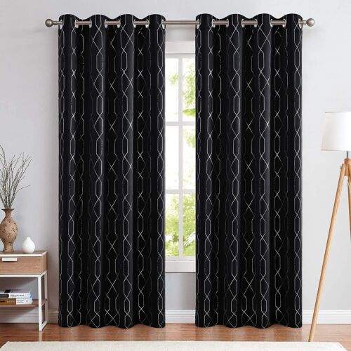 2 Panels 100% Blackout Crystal Foil Thermal Insulated Curtains Window Curtains