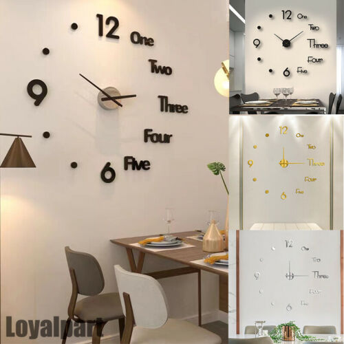 3D Large Wall Clock Mirror Surface Modern DIY Sticker