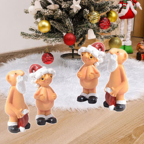 2PCS Resin Santa Claus Ornament Naked Santa Naughty Funny Christmas Tree Pendant