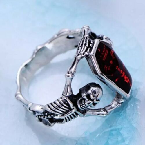 Vintage Punk Skull Ring Unisex Hip Hop Engagement Rings Fashion Red Zircon