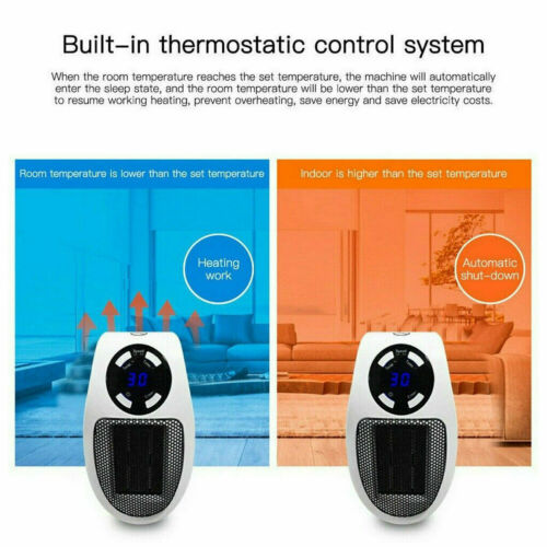 Wall Outlet Small Plug in Handy Premium Heater w/ Timer + Remote Control 500W