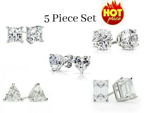 925 Sterling Silver Stud Earrings Cubic Zirconia Women 5PC Earrings Set