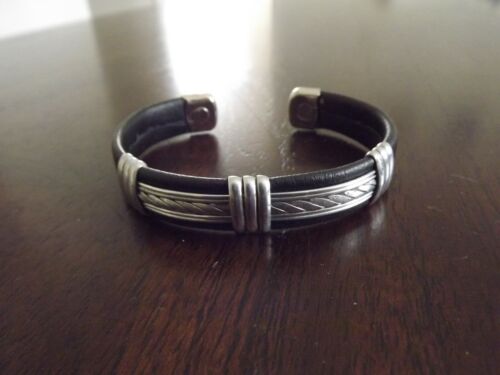 Solid Copper Leather Wrapped Magnetic Bracelet Men Women Energy Jewelry